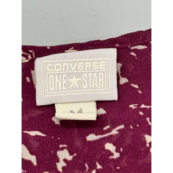 Converse One Star Long Sleeve Pintuck Button-Front Blouse M Purple Cream READ - Picture 2 of 9